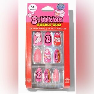 New Bubblicious Bubble Gum Stiletto Vegan Faux Nail Set Fake Nails